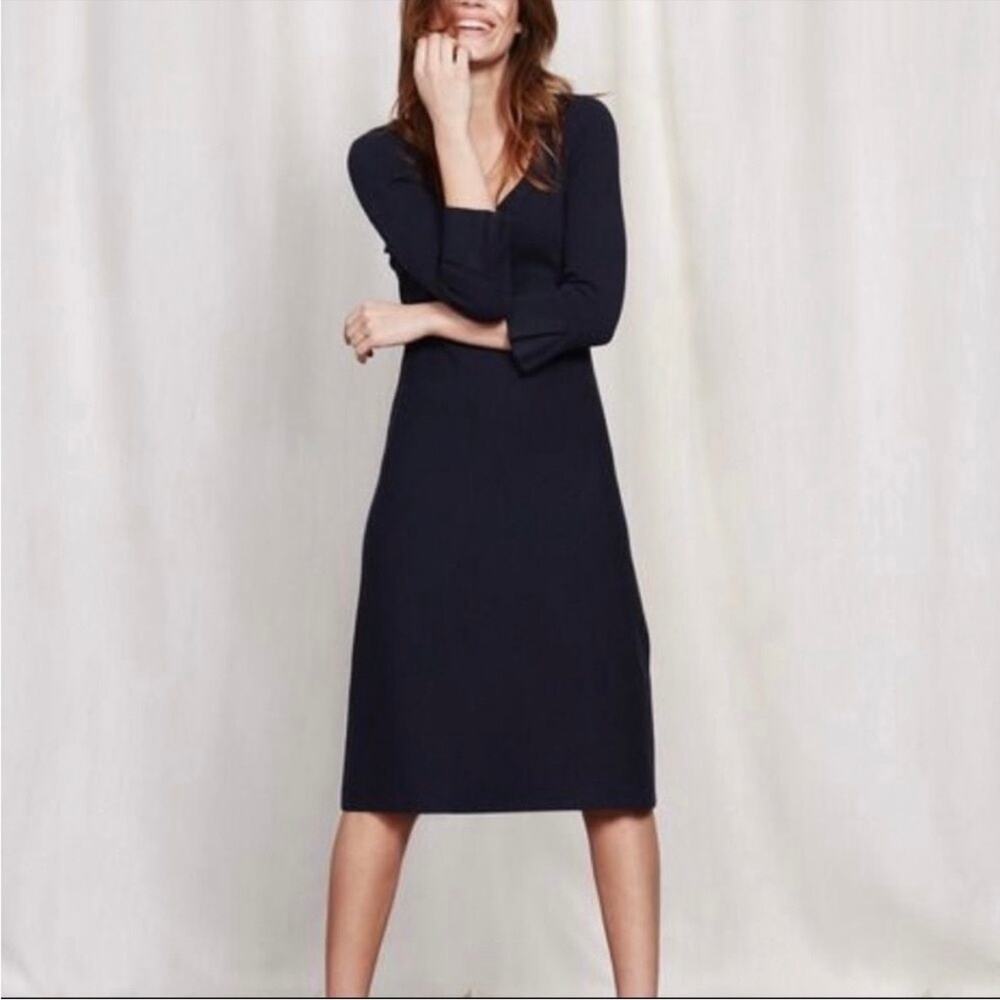 NEW Boden Cotton Knit Navy Blue Quarter Sleeve Knee Length Sweater Dress Size 10